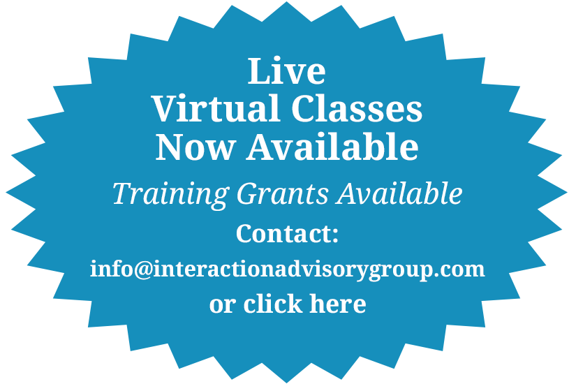 Live virtual classes now available. Training grants available. Click to contact us